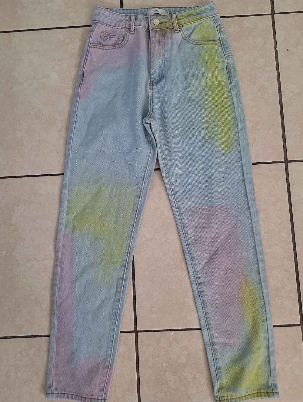 Adika 80s Style Sorbet Pastel Dyed High-Rise Jeans Light Wash Pink Yellow S